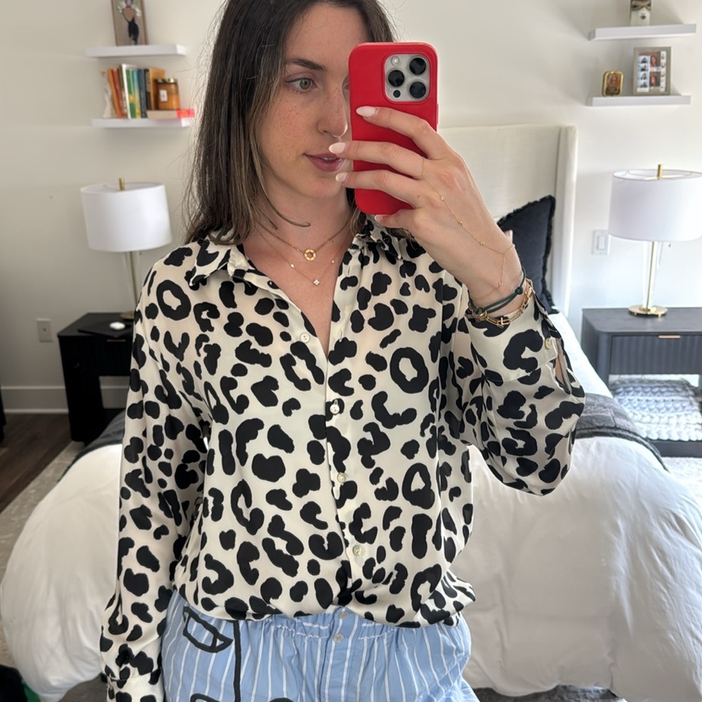 Zara Leopard Print Button-Up Blouse